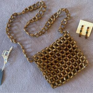 Handmade Wood Open Bead Crossbody Bag